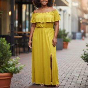 🎉HOST PICK🎉 City Chic Yellow Cowl Neck Pleated Maxi Dress